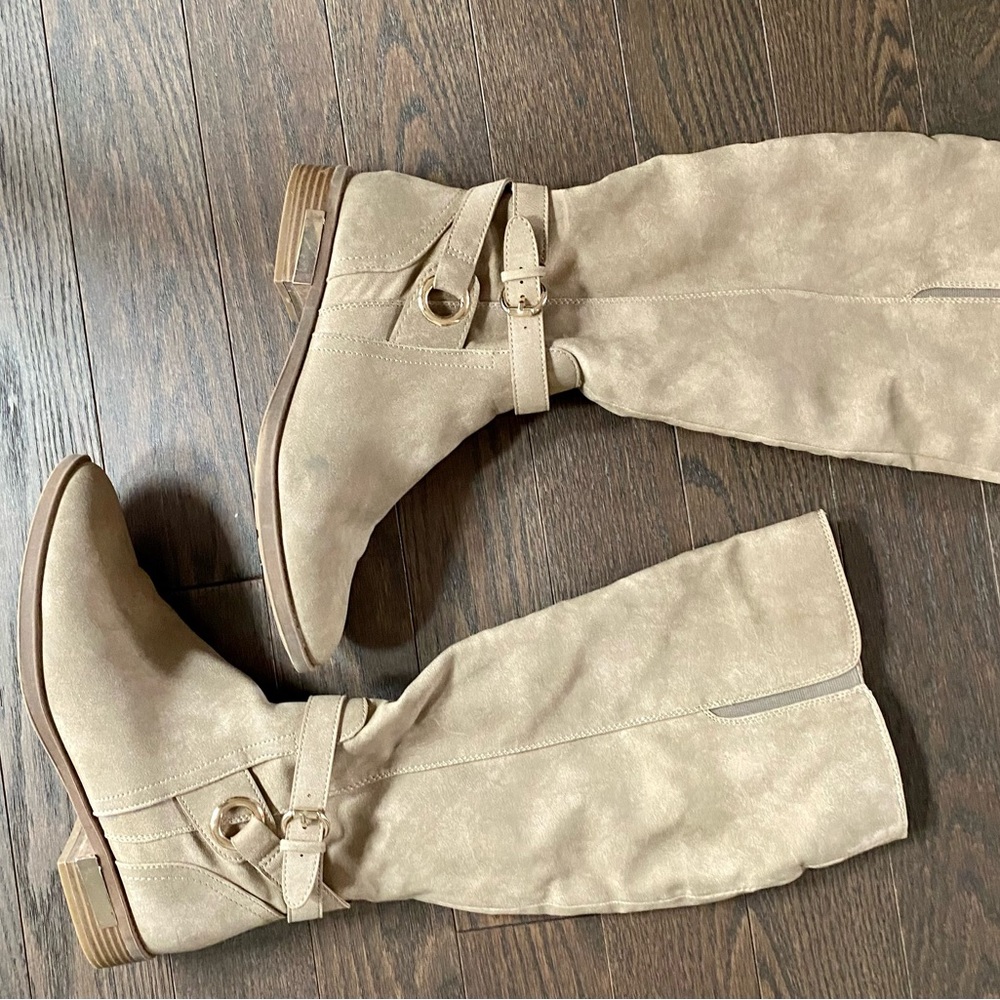 Faux suede boots.